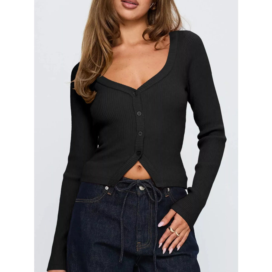 Ribbed Knit Button-Down Cardigan Apparel and Accessories