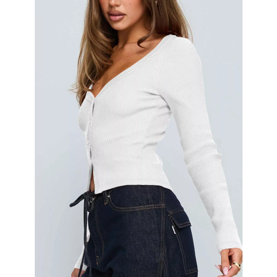Ribbed Knit Button-Down Cardigan Apparel and Accessories