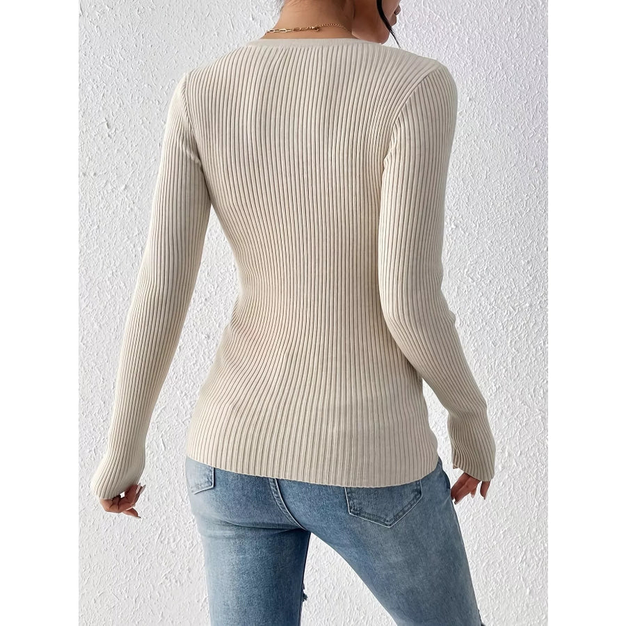 Ribbed Knit Button Front Knit Top Apparel and Accessories