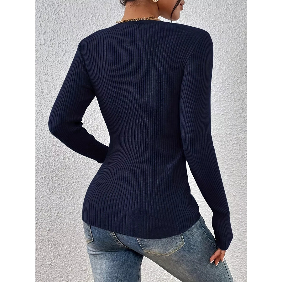 Ribbed Knit Button Front Knit Top Apparel and Accessories