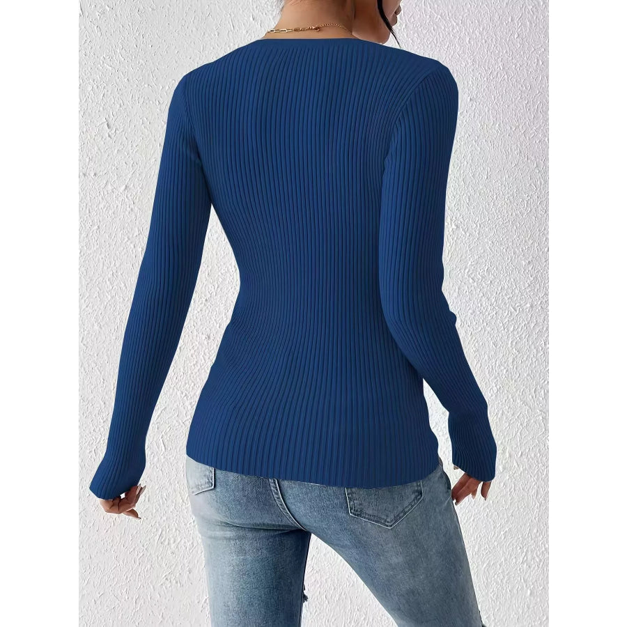 Ribbed Knit Button Front Knit Top Apparel and Accessories