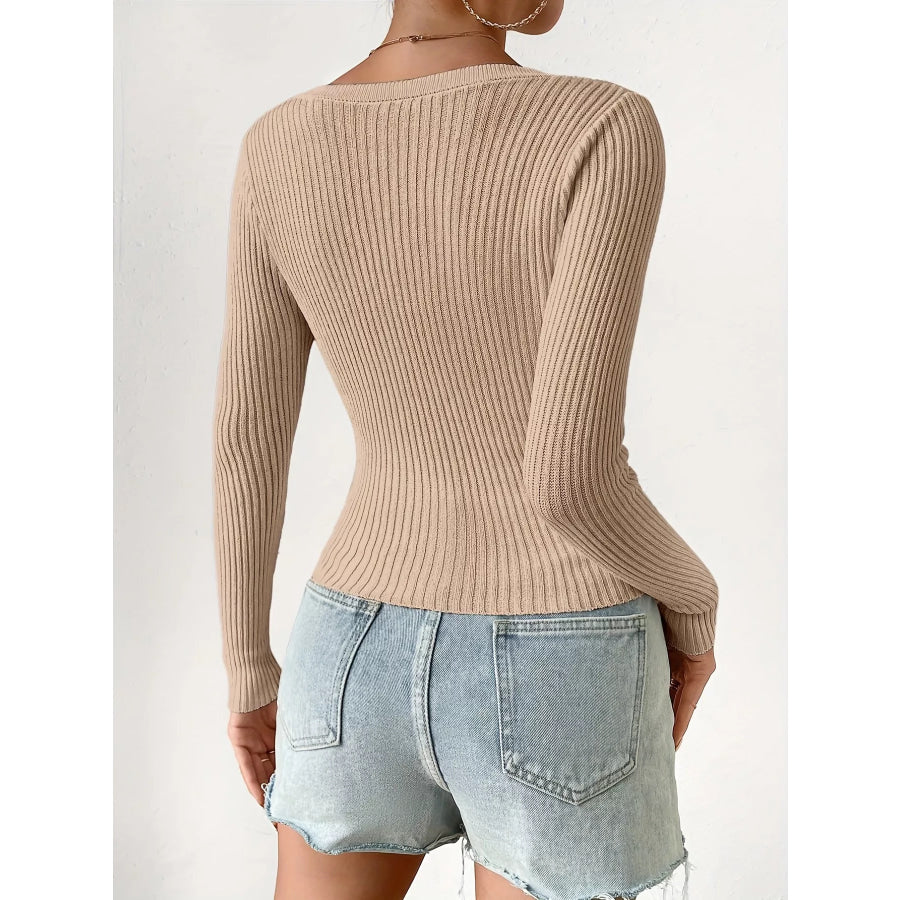 Ribbed Knit Button-Up Cardigan Apparel and Accessories