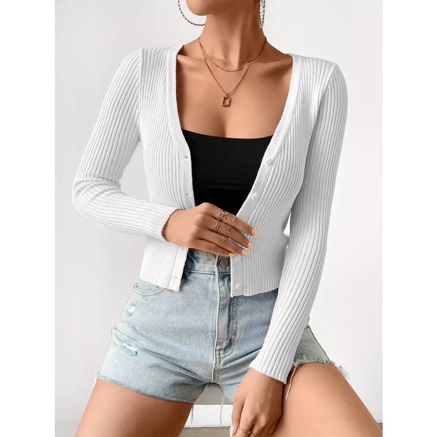 Ribbed Knit Button-Up Cardigan Apparel and Accessories