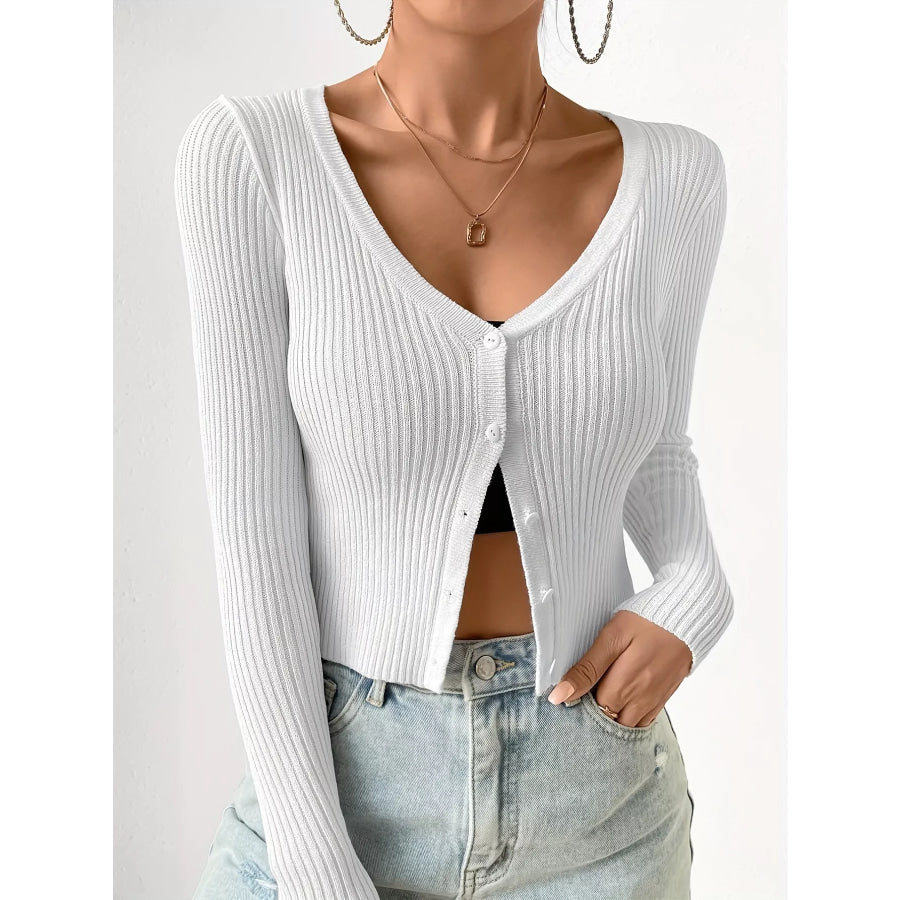 Ribbed Knit Button-Up Cardigan Apparel and Accessories