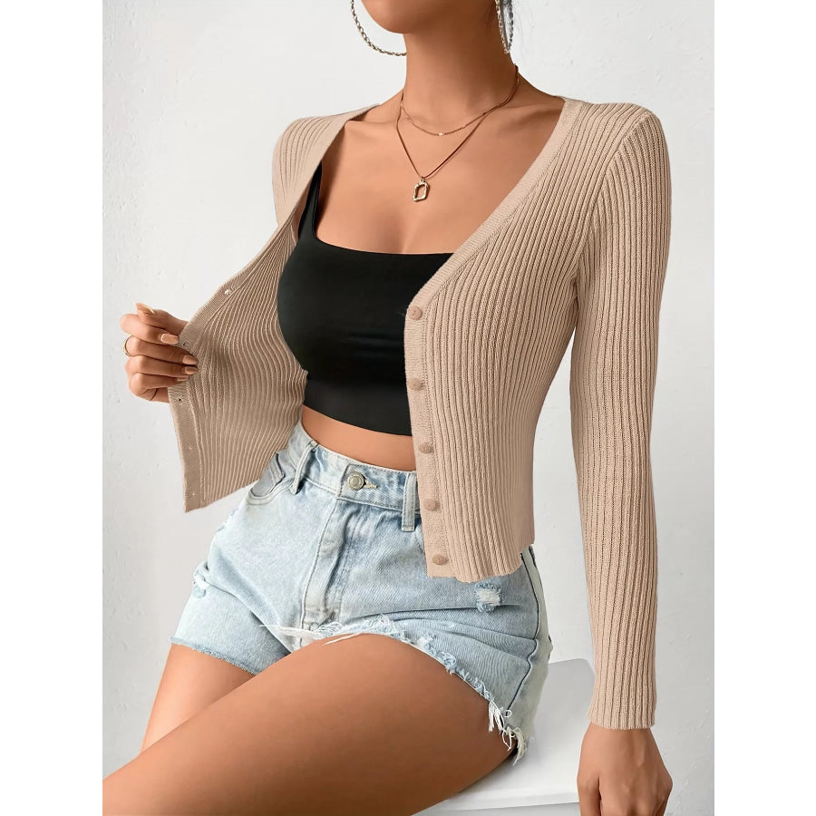 Ribbed Knit Button-Up Cardigan Apparel and Accessories