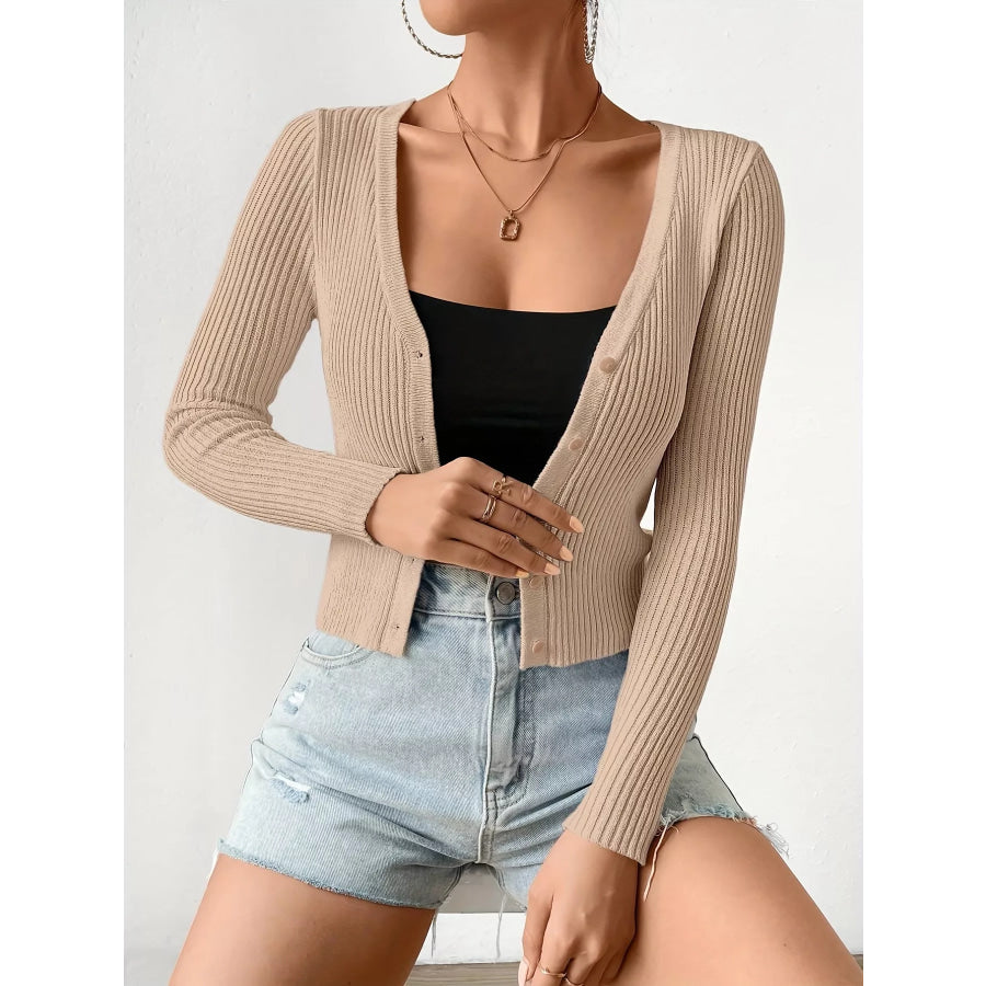 Ribbed Knit Button-Up Cardigan Apparel and Accessories