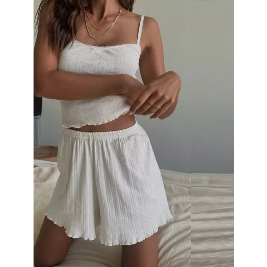 Ribbed Knit Cami and Shorts Set White / S Apparel and Accessories