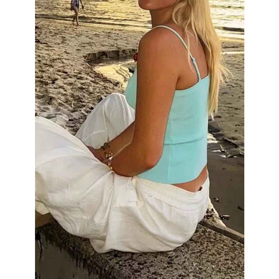 Ribbed Knit Cami with Beaded Straps Apparel and Accessories