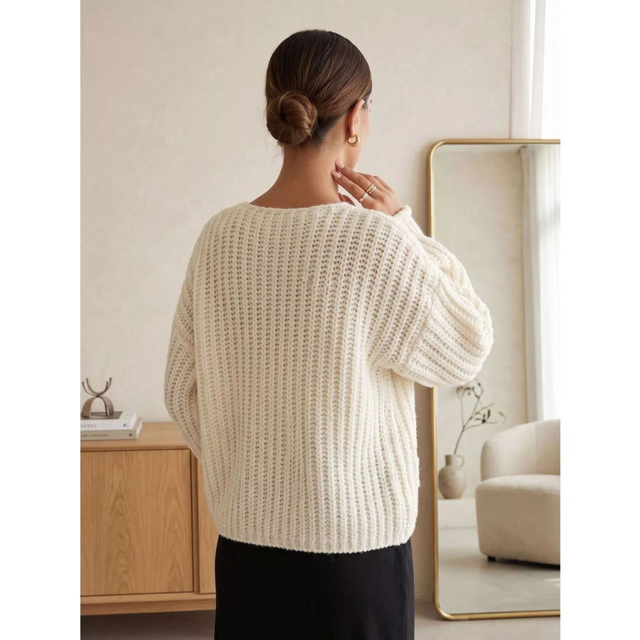Ribbed Knit Cardigan with Gold-Tone Buttons