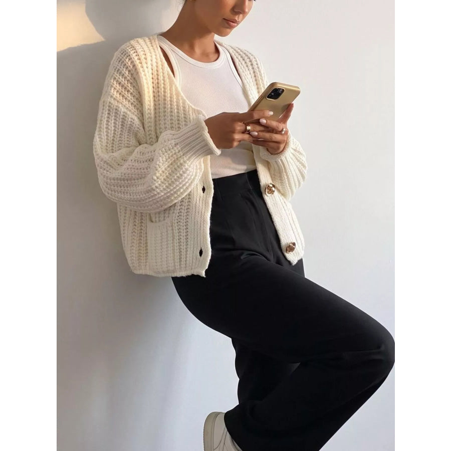 Ribbed Knit Cardigan with Gold-Tone Buttons