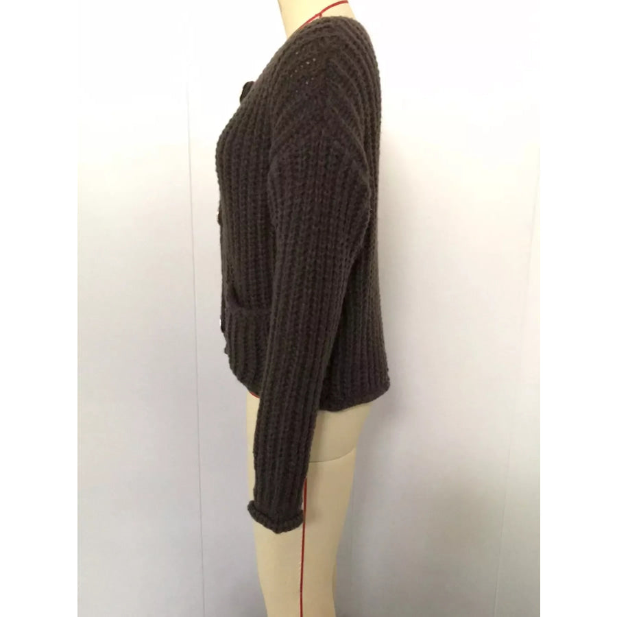 Ribbed Knit Cardigan with Gold-Tone Buttons