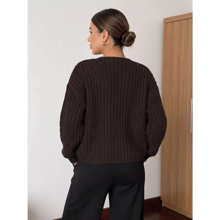 Ribbed Knit Cardigan with Gold-Tone Buttons