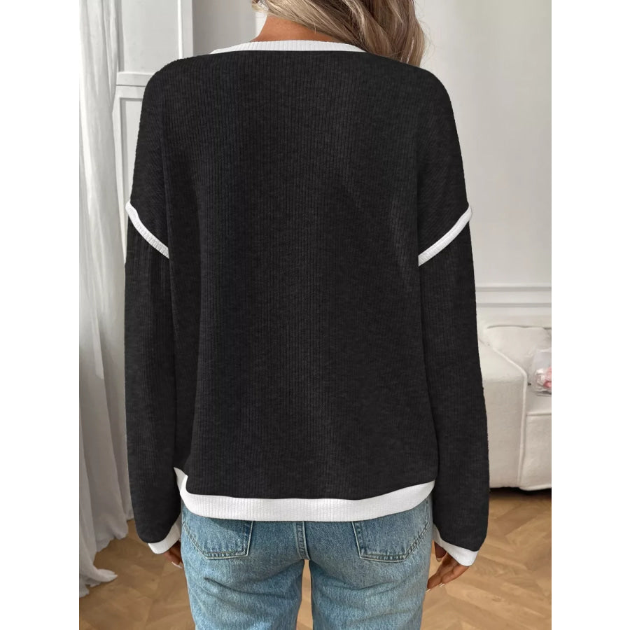 Ribbed Knit Contrast Trim Sweater Apparel and Accessories