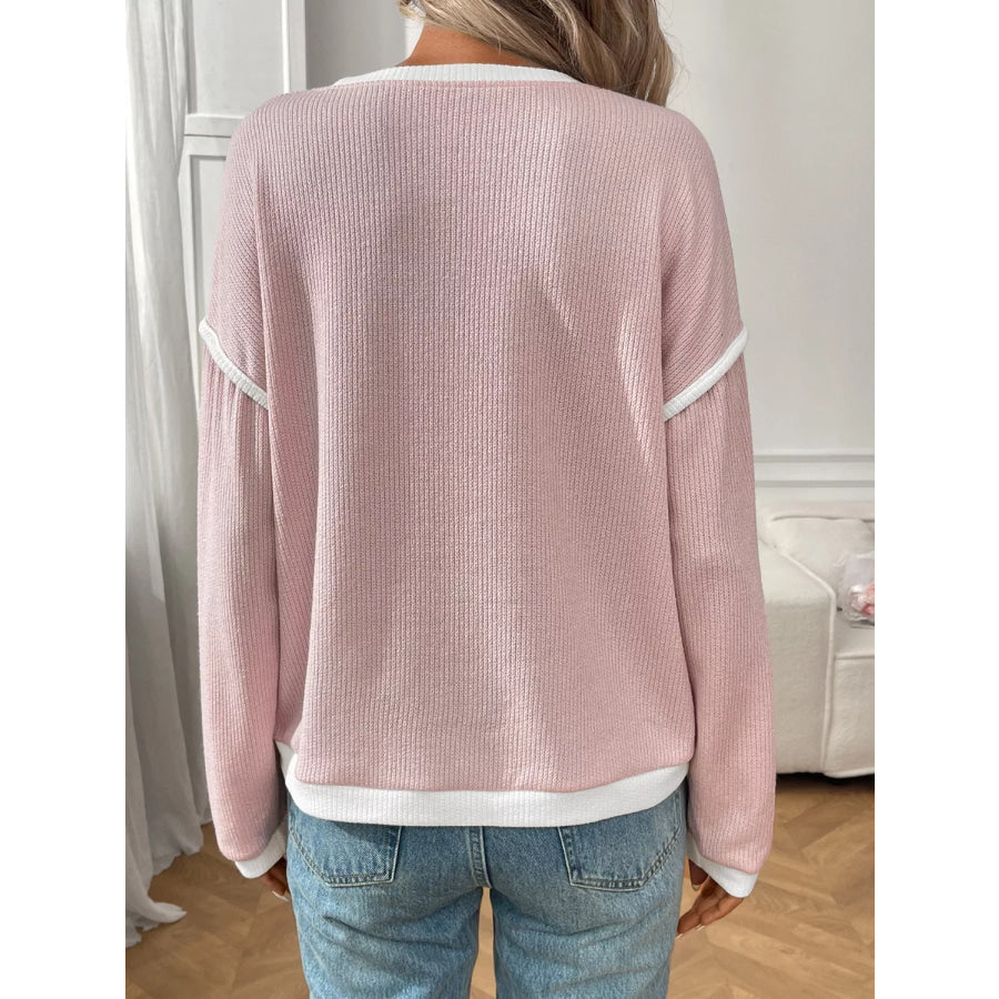 Ribbed Knit Contrast Trim Sweater Apparel and Accessories