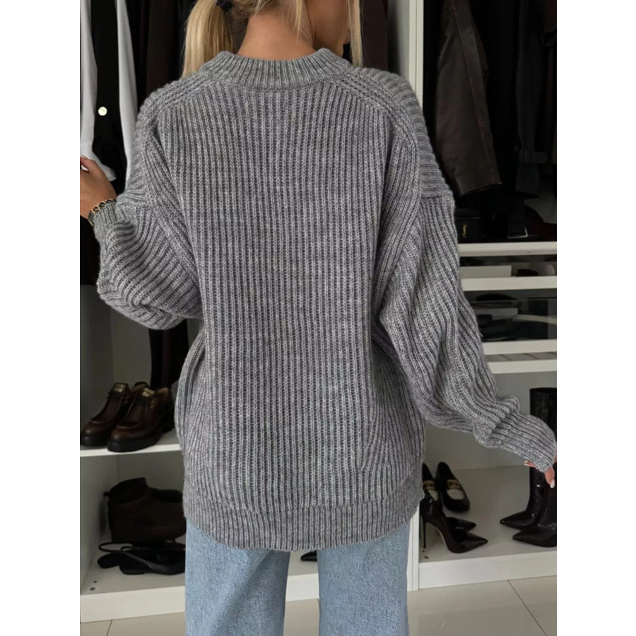 Ribbed Knit Crew Neck Sweater Apparel and Accessories