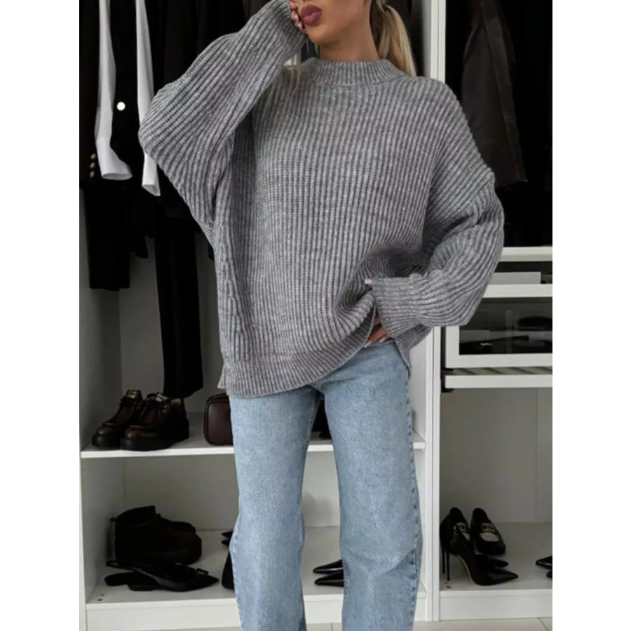 Ribbed Knit Crew Neck Sweater Apparel and Accessories
