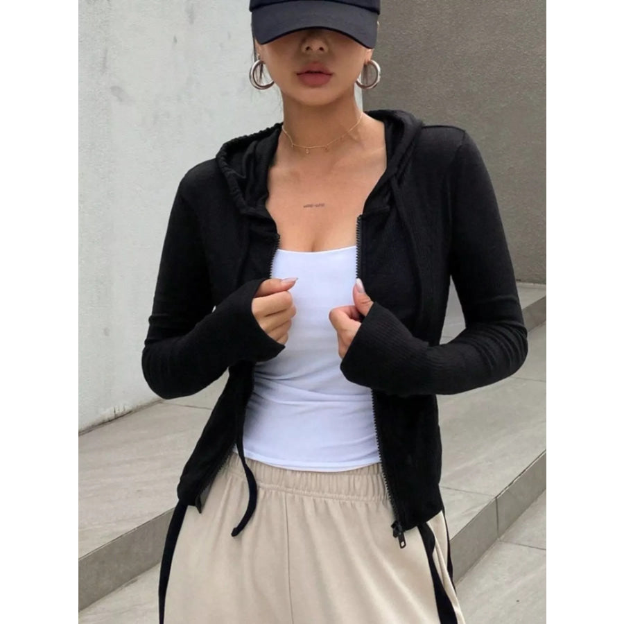 Ribbed Knit Cropped Zip-Up Outerwear Apparel and Accessories