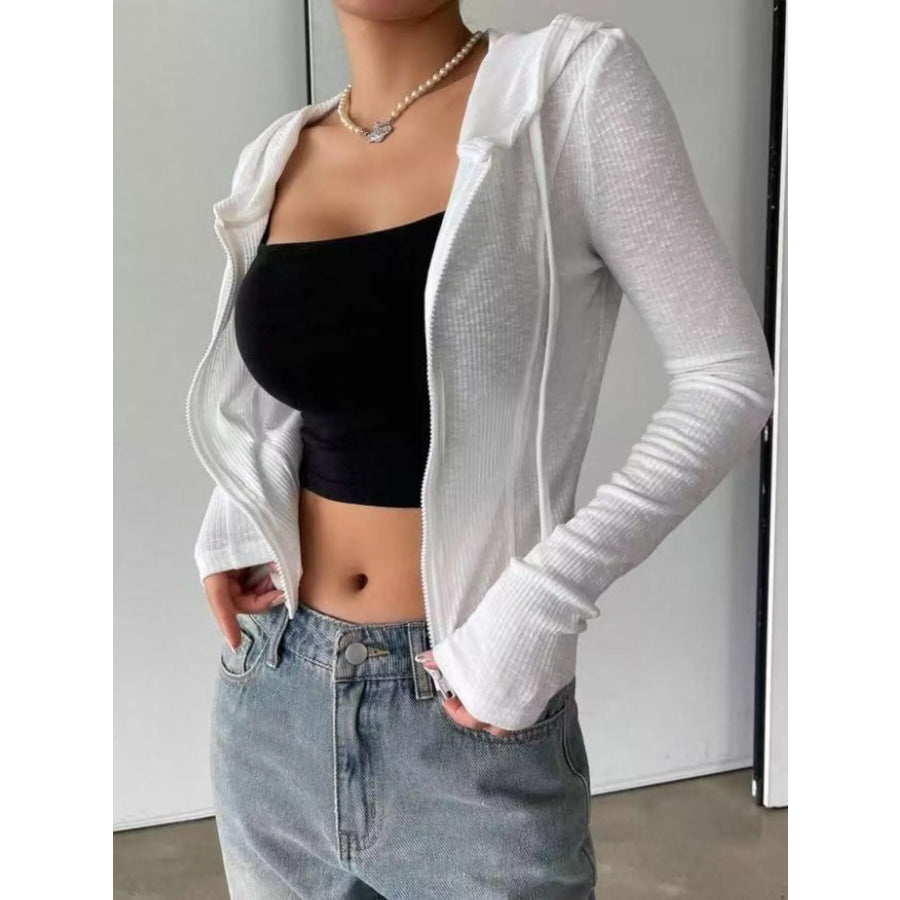 Ribbed Knit Cropped Zip-Up Outerwear Apparel and Accessories