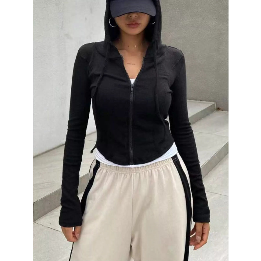 Ribbed Knit Cropped Zip-Up Outerwear Apparel and Accessories