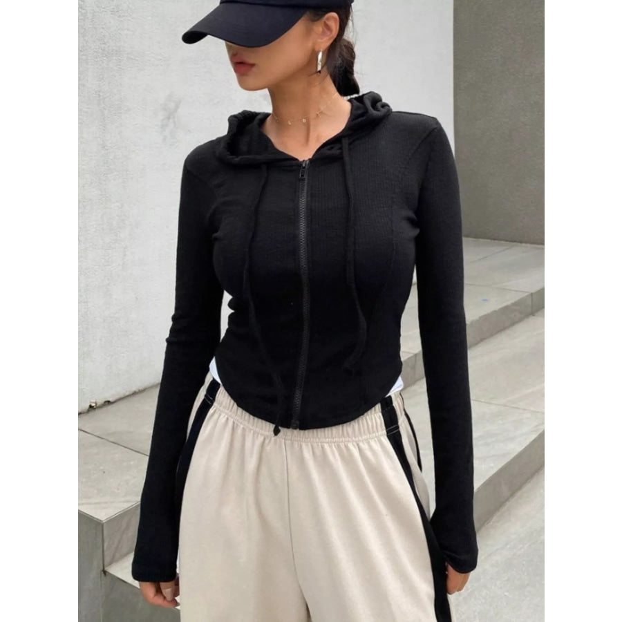 Ribbed Knit Cropped Zip-Up Outerwear Apparel and Accessories