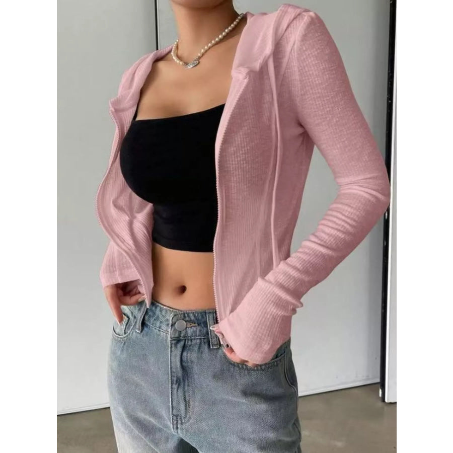 Ribbed Knit Cropped Zip-Up Outerwear Apparel and Accessories