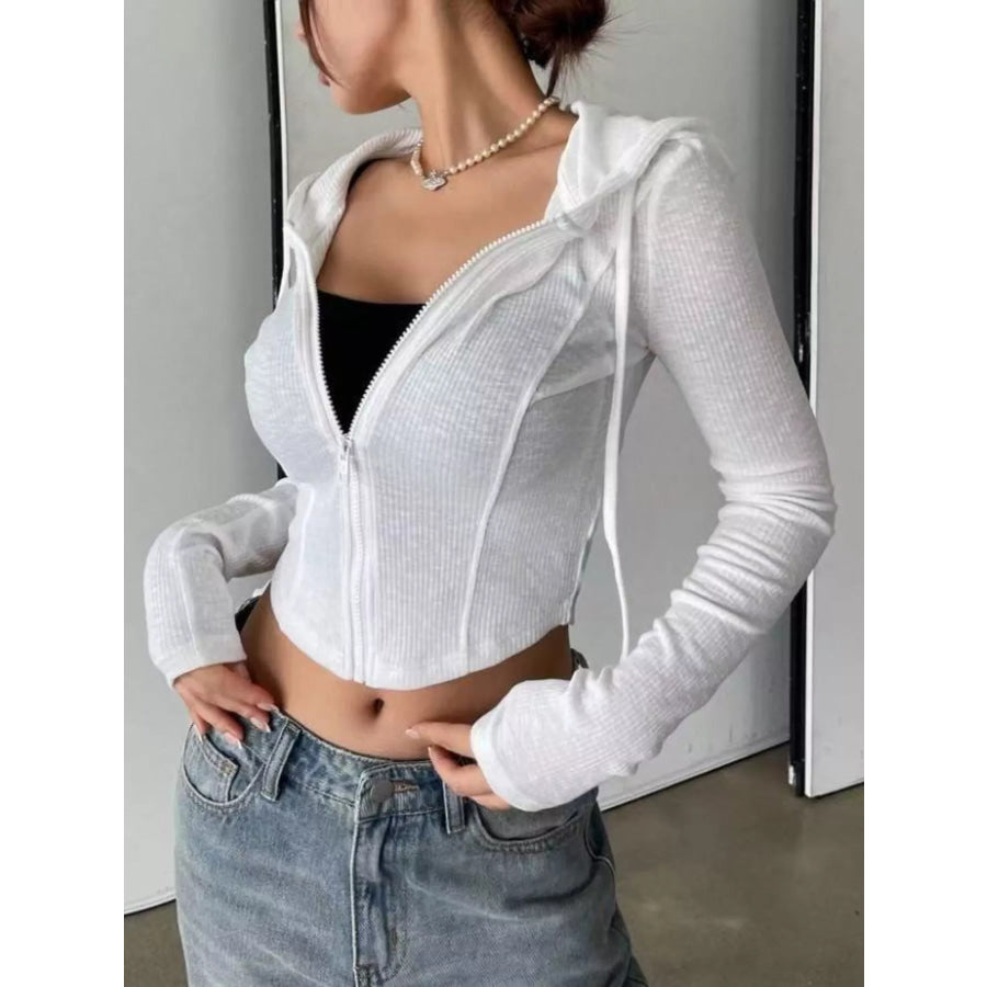 Ribbed Knit Cropped Zip-Up Outerwear Apparel and Accessories