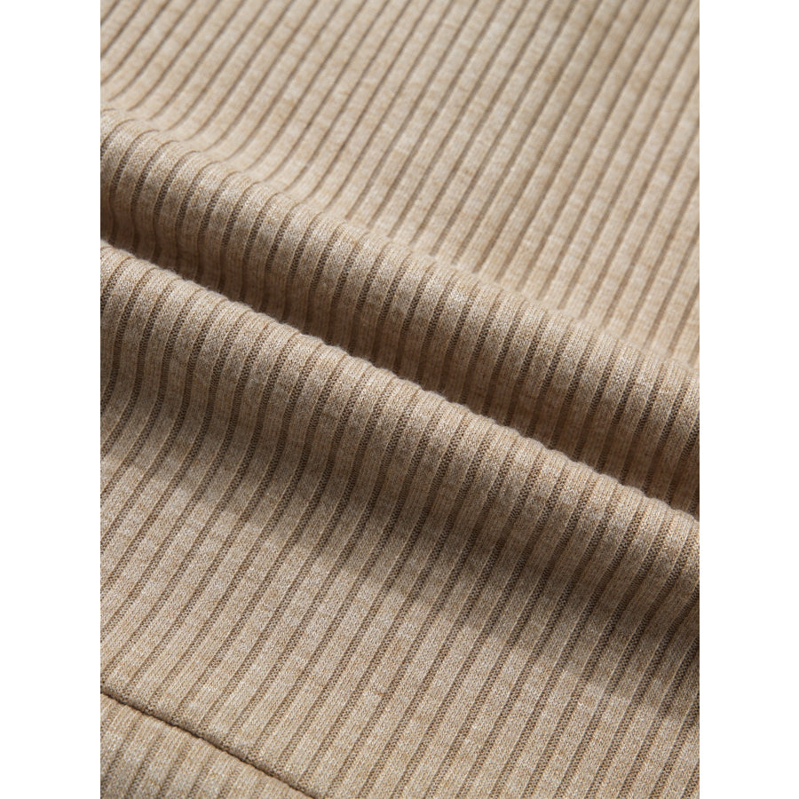 Ribbed Knit Denim Trim Button Detail Top Apparel and Accessories