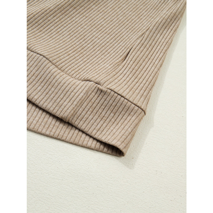 Ribbed Knit Denim Trim Button Detail Top Apparel and Accessories