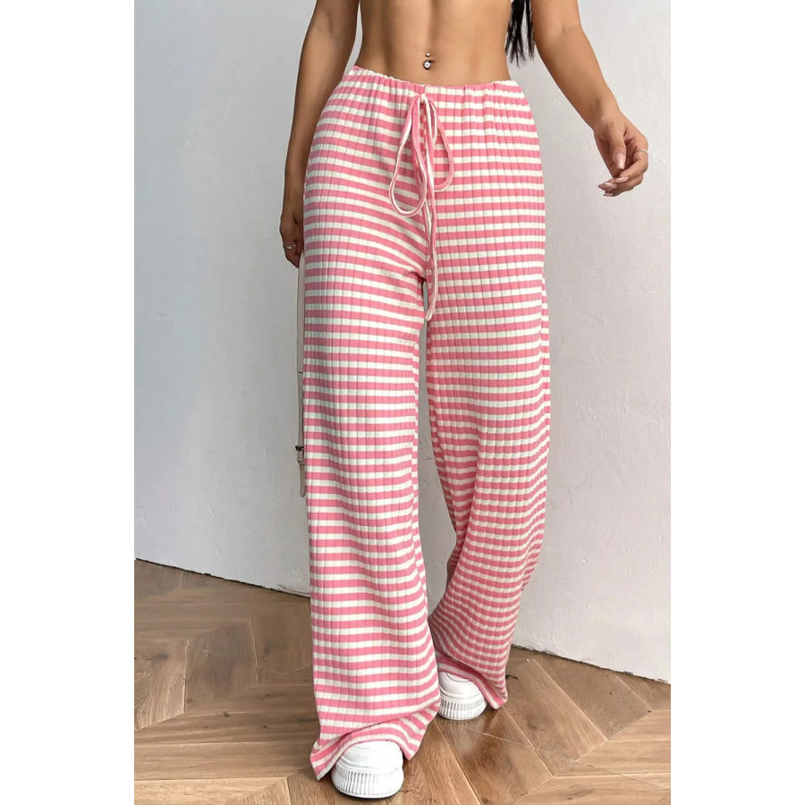 Ribbed Knit Drawstring Wide Leg Pants Apparel and Accessories