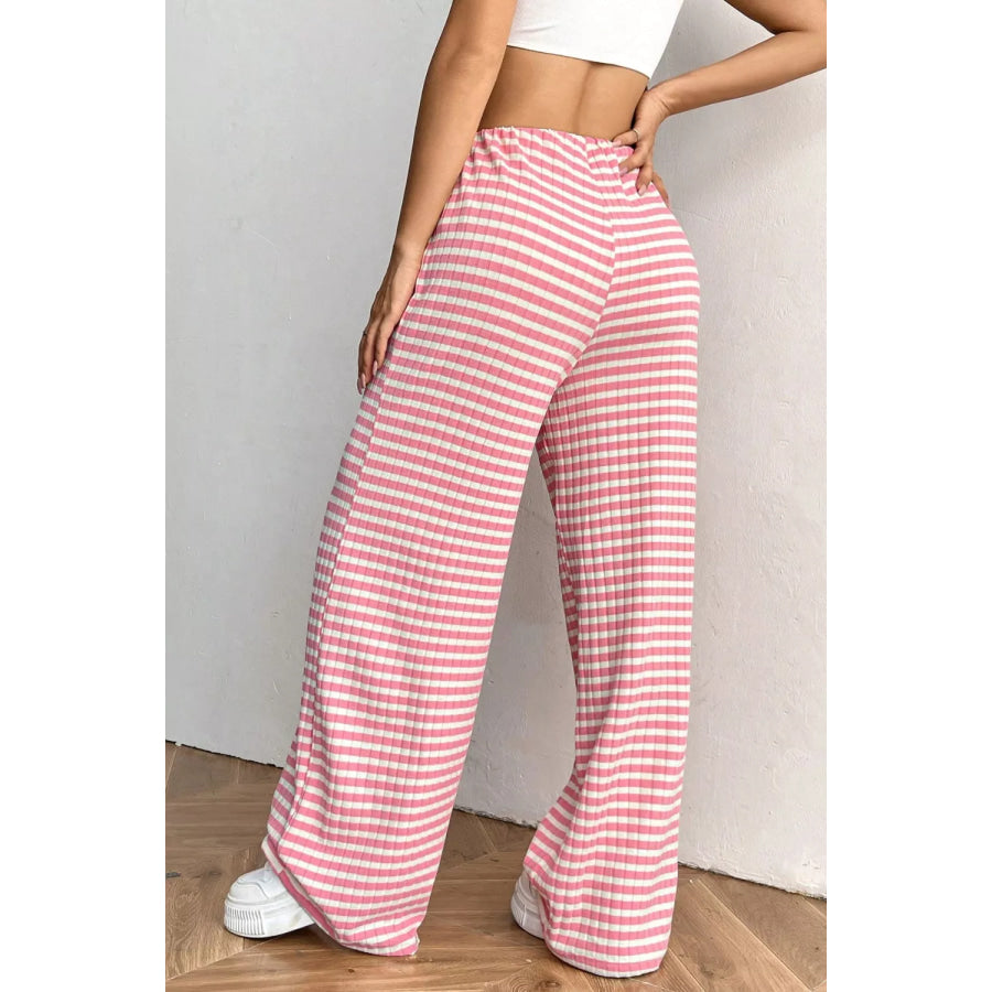 Ribbed Knit Drawstring Wide Leg Pants Apparel and Accessories