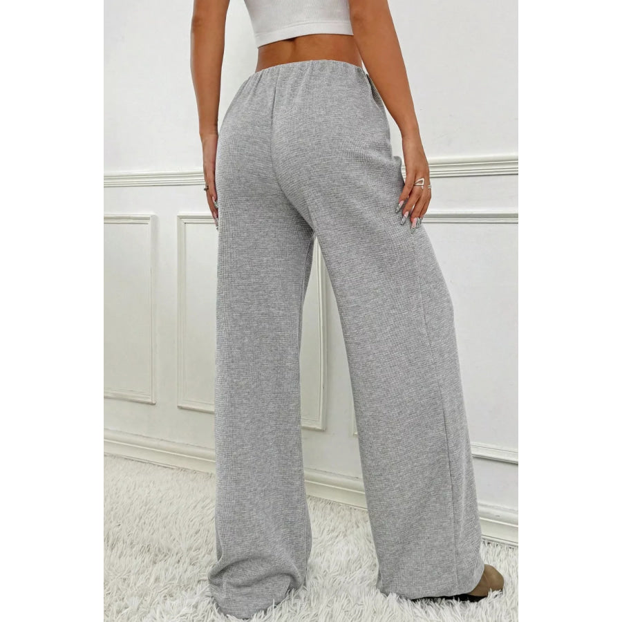 Ribbed Knit Drawstring Wide Leg Pants Apparel and Accessories