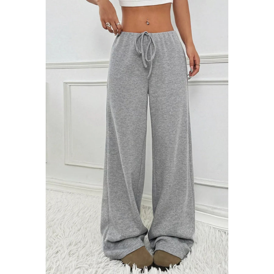 Ribbed Knit Drawstring Wide Leg Pants Apparel and Accessories