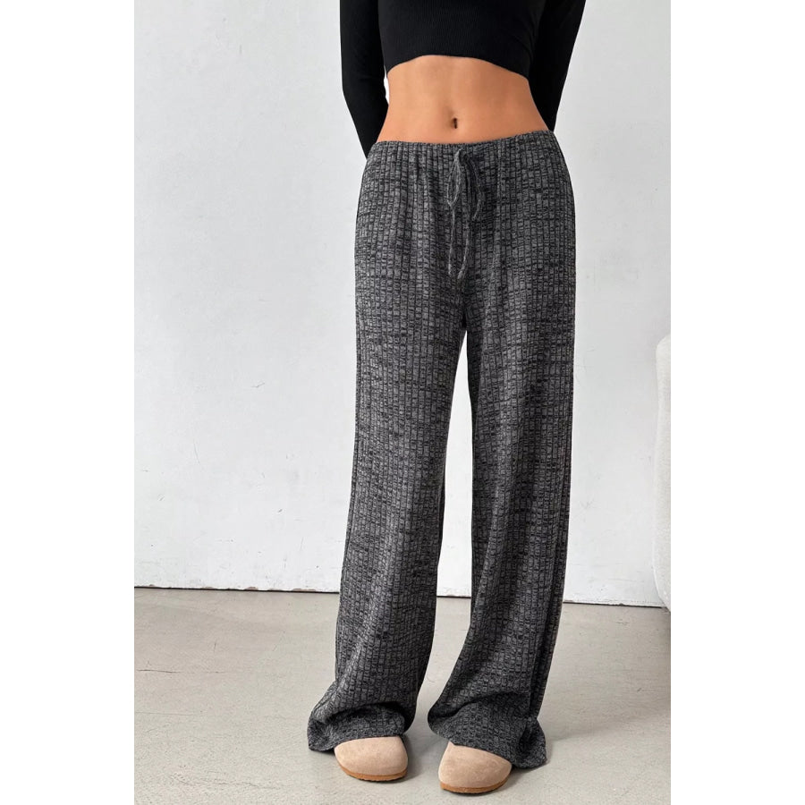 Ribbed Knit Drawstring Wide Leg Pants Apparel and Accessories