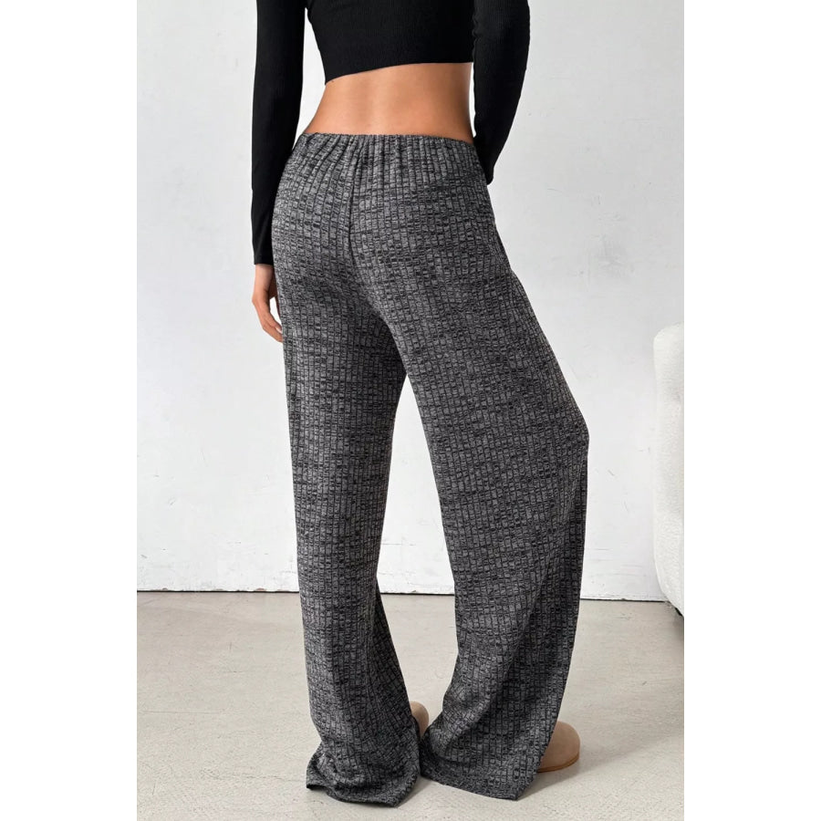 Ribbed Knit Drawstring Wide Leg Pants Apparel and Accessories