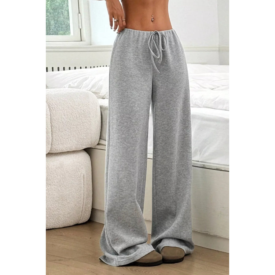 Ribbed Knit Drawstring Wide Leg Pants Apparel and Accessories