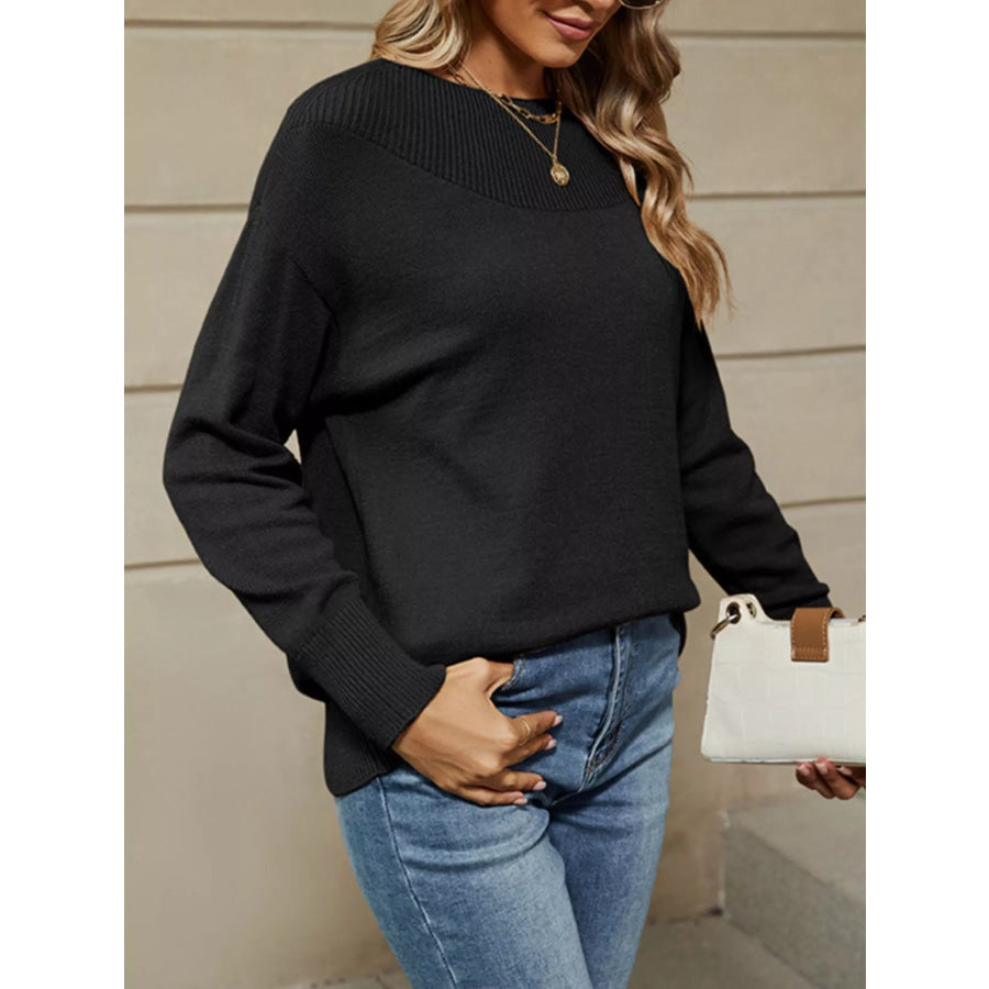 Ribbed Knit Dropped Shoulder Sweater Apparel and Accessories