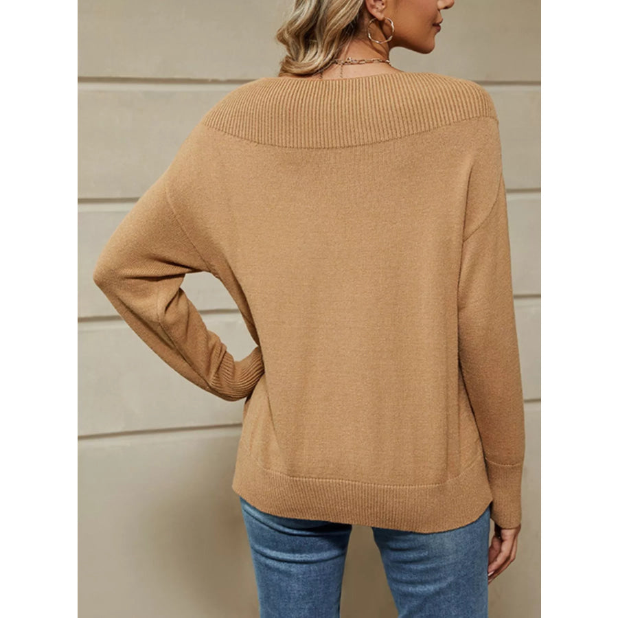 Ribbed Knit Dropped Shoulder Sweater Apparel and Accessories