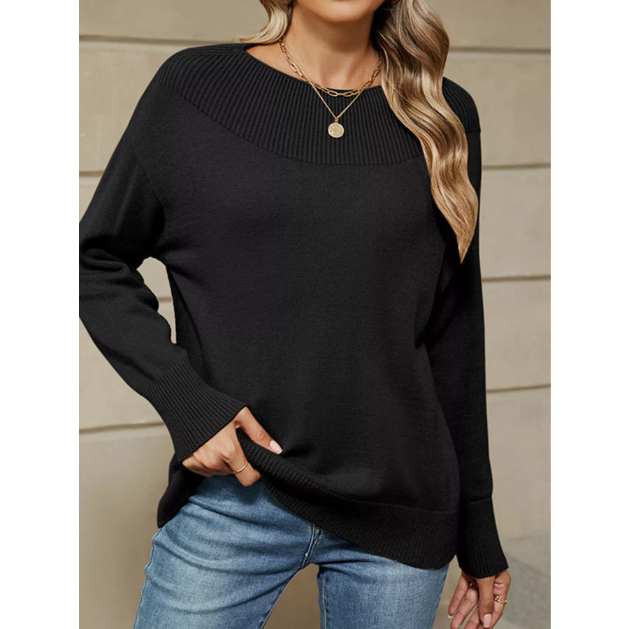 Ribbed Knit Dropped Shoulder Sweater Apparel and Accessories