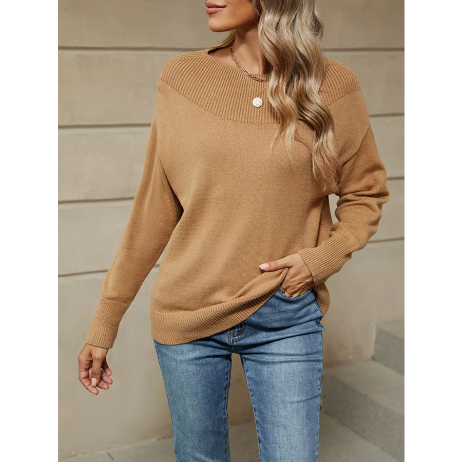Ribbed Knit Dropped Shoulder Sweater Apparel and Accessories