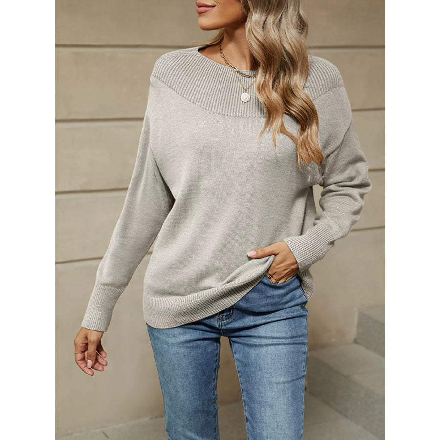 Ribbed Knit Dropped Shoulder Sweater Apparel and Accessories