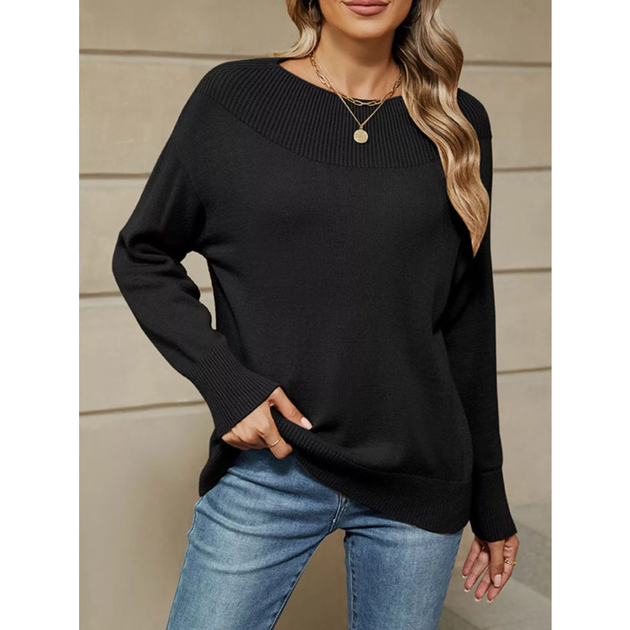 Ribbed Knit Dropped Shoulder Sweater Apparel and Accessories