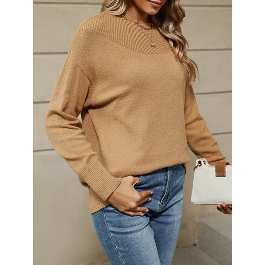 Ribbed Knit Dropped Shoulder Sweater Apparel and Accessories