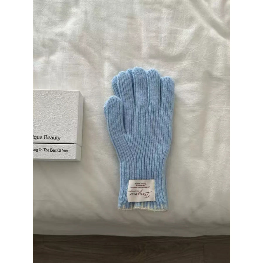 Ribbed Knit Gloves Blue / One Size Apparel and Accessories