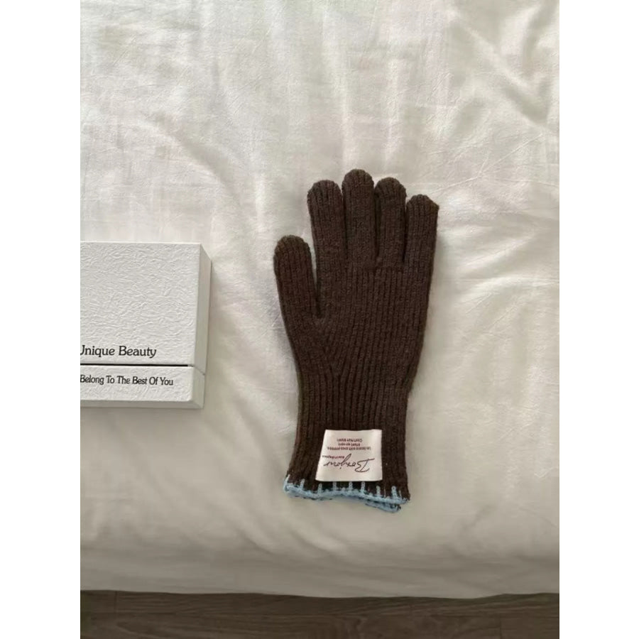 Ribbed Knit Gloves Brown / One Size Apparel and Accessories