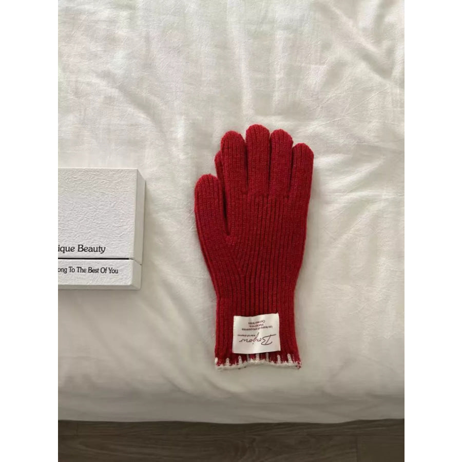 Ribbed Knit Gloves Burgundy / One Size Apparel and Accessories