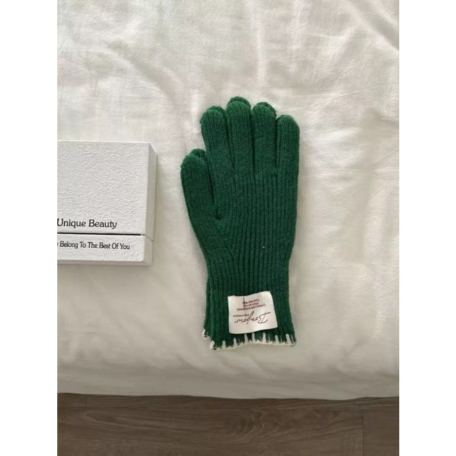Ribbed Knit Gloves Dark Green / One Size Apparel and Accessories
