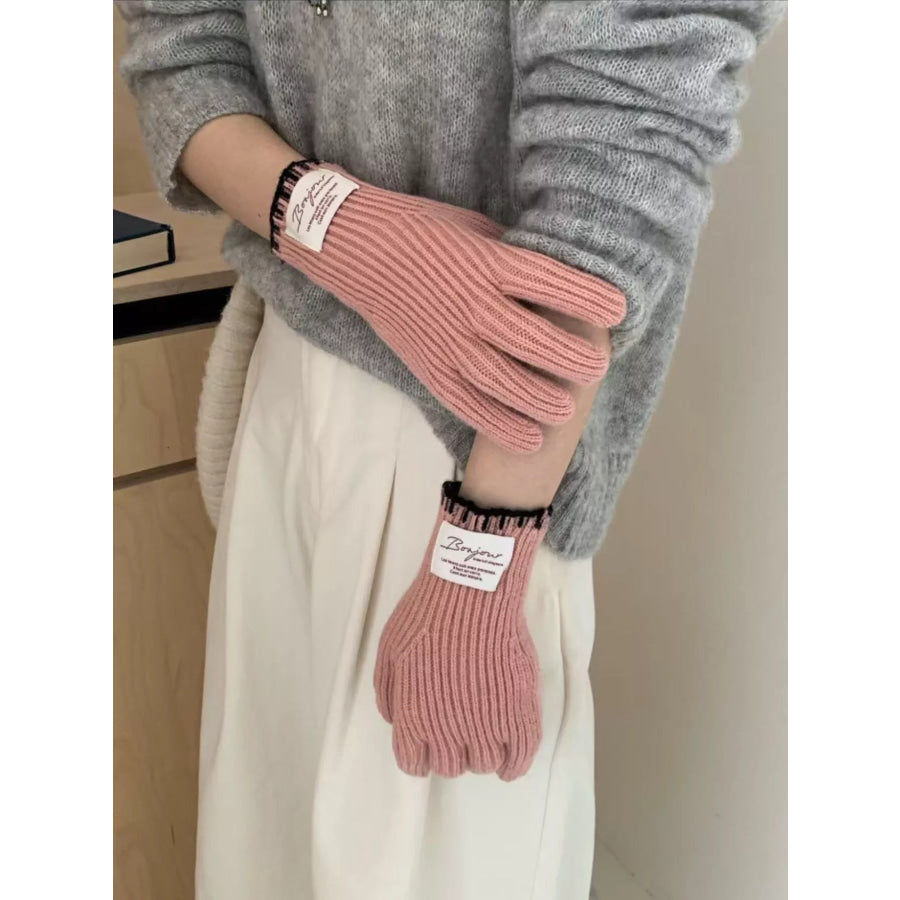 Ribbed Knit Gloves Pink / One Size Apparel and Accessories