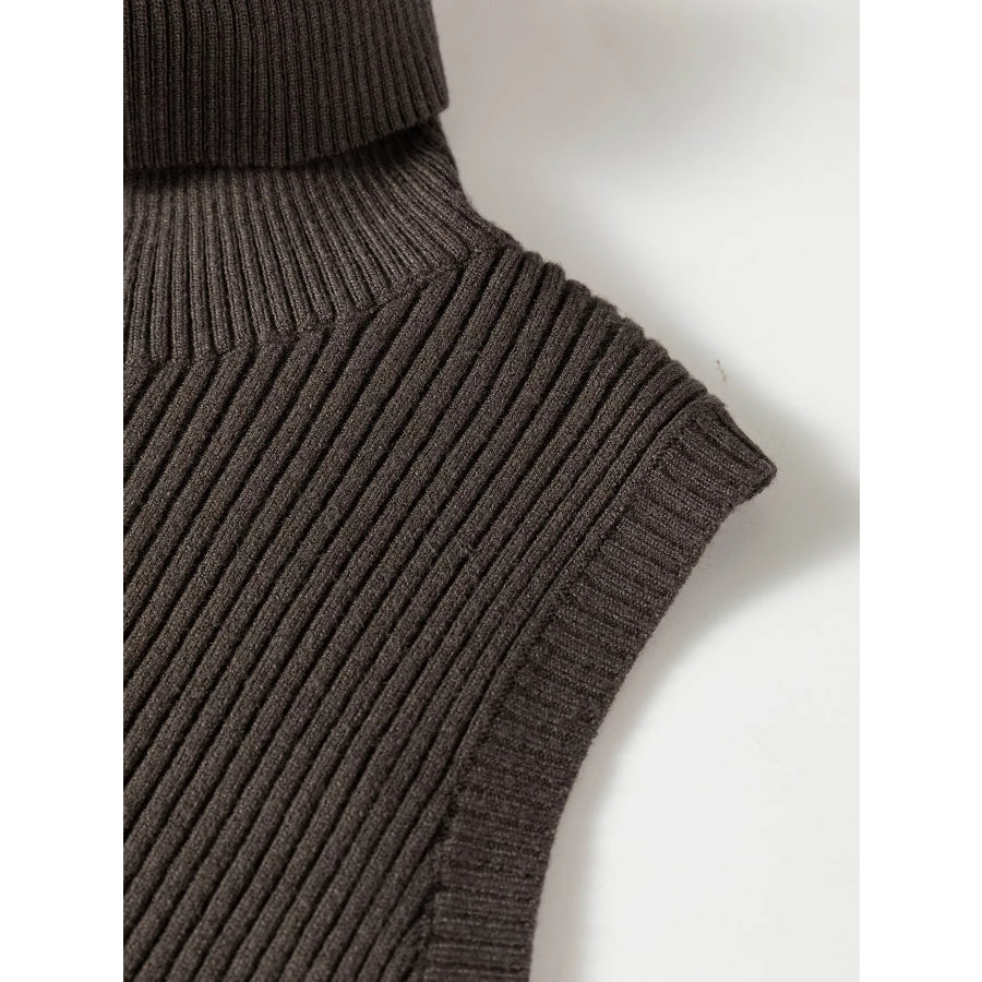 Ribbed Knit High Neck Sleeveless Waist Slim Fit Sweater Vest Apparel and Accessories