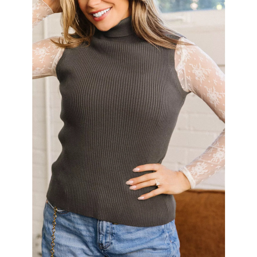 Ribbed Knit High Neck Sleeveless Waist Slim Fit Sweater Vest Apparel and Accessories