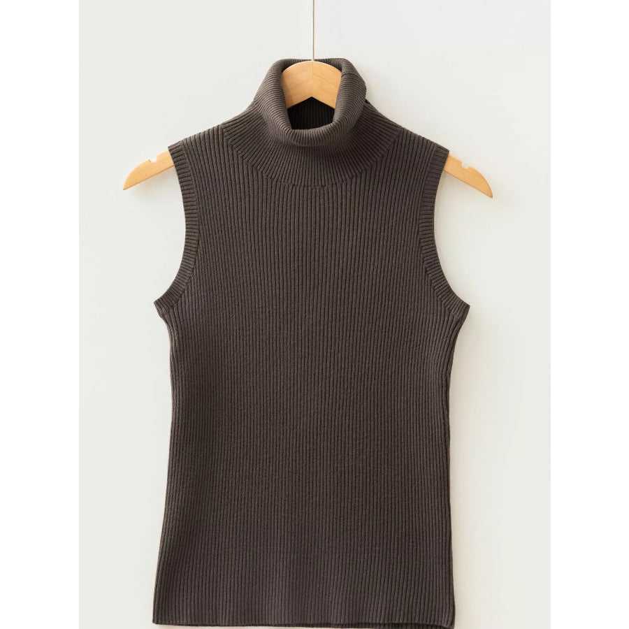 Ribbed Knit High Neck Sleeveless Waist Slim Fit Sweater Vest Apparel and Accessories
